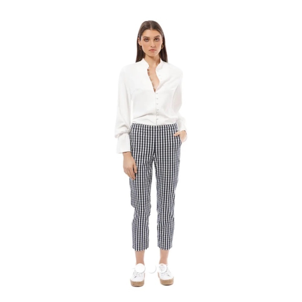 J crew Martie gingham Blue tappered nautical old money quiet luxury pants